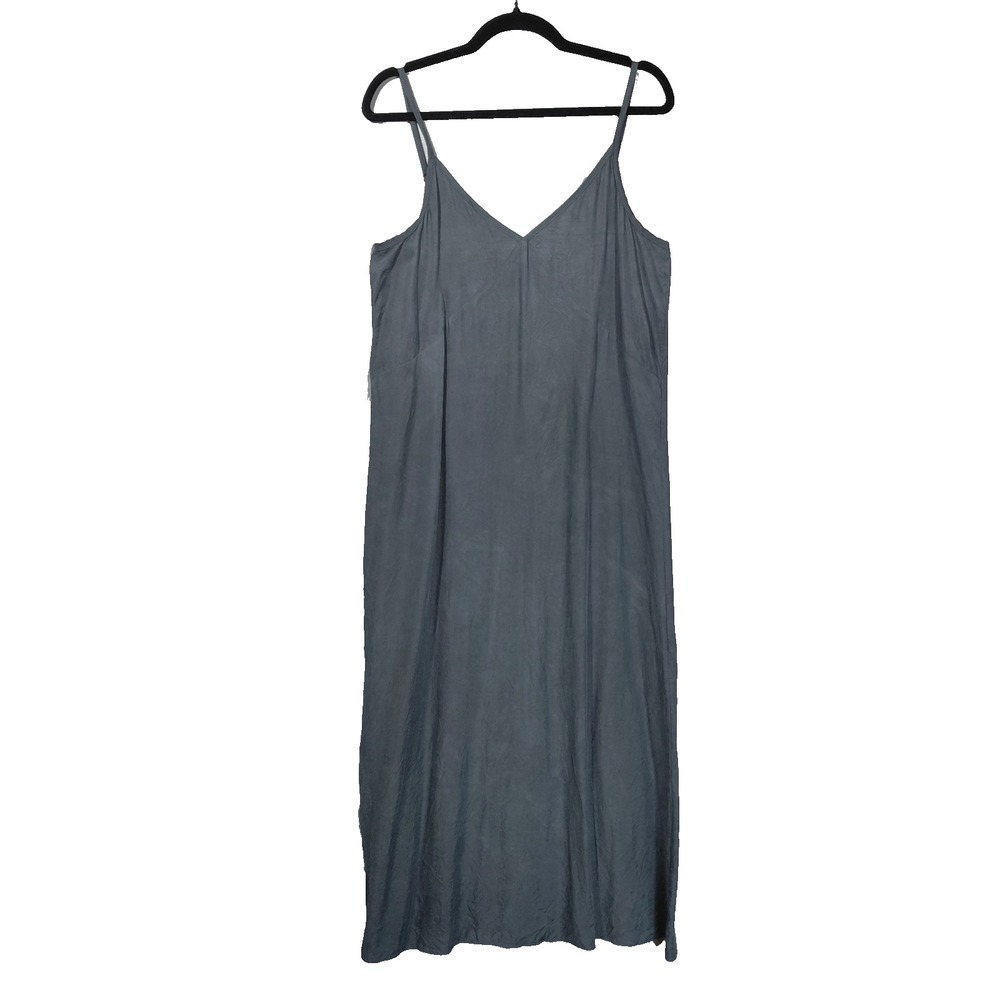 Jenni Kayne Slip Dress Med Sweetheart Neck Adjustable Strap Slate Gray Cupro